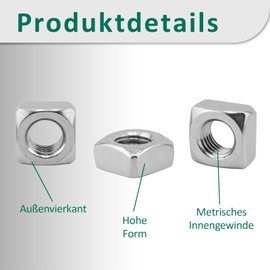 DSM Square Nuts M8 According to DIN 557, Regular Shape, Stainless Steel A2/V2A - Rustproof & Corrosion Resistant, Sliding Nut, Square Nuts, Insert Nuts for Mechanical Engineering & Fixture
