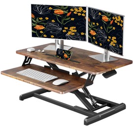 JOY worker Standing Desk Converter, 32" Wide Height Adjustable Sit Stand Up Desk Riser with Keyboard Tray, Desktop Workstation Riser for Home Office Computer Laptop, Particle Board, Rustic