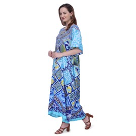 Miss Lavish London Elegant Blue Kaftan Dresses for Women - Versatile Beach Coverups, Plus Size African Dubai & Moroccan Kaftans - Ideal for Loungewear & Swimwear Modern Caftans Long Dresses, 3X-Large