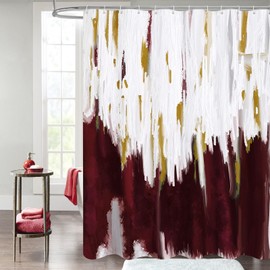 MitoVilla Burgundy Shower Curtain, Graffiti Ombre Fabric Shower Curtains for Modern Abstract Bathroom Decor, Brush Strokes Oil Painting Design, Watercolor, 72 x 72