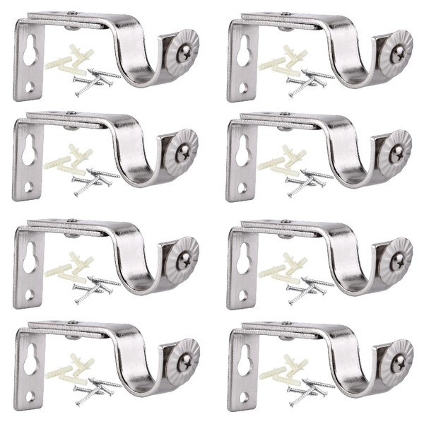 Creatyi Set of 8 Curtain Rod Brackets for 3/4 or 5/8 Inch Rod (Silver)