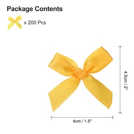 sourcing map 200pcs Mini Ribbon Bows 2 Inch Small Tiny Bright Yellow Ribbon Bows for DIY Crafts, Sewing Appliques, Hair Accessories, Gift Box Ornament, Wedding, Birthday Party Decoration