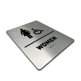 Women Restroom Identification Sign - Wheelchair Accessible, ADA Compliant Bathroom Sign, Raised Icons, Raised Braille, Brushed Aluminum, TCO Inspection Certified (6"W x 8"H) - by GDS