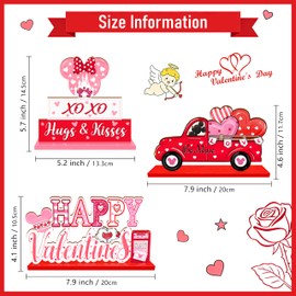 3Pcs Valentines Day Wooden Table Decorations, Mouse Shaped Be Mine Truck Sign, Happy Valentines Day Tabletop Centerpieces, Red Pink Love Hearts Decoration for Home, Party, Anniversary, Wedding