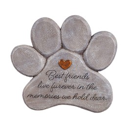 Evergreen Garden 11" Paw Shaped Pet Memorial Garden Stone, Best Friends Live Forever