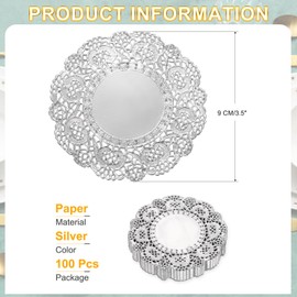 sourcing map 100 Pcs Round Paper Doilies, 3.5 Inch Disposable Lace Doilies for Food Tableware Parties Weddings Birthday, Silver