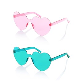 FEISEDY 2 Pack Rimless Heart Shaped Sunglasses Party Glasses Disco One Piece Transparent Trendy Love Glasses B2826-F2