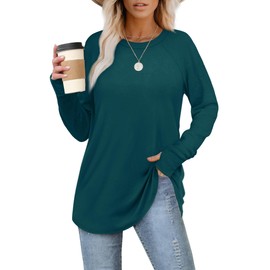 XIEERDUO Tunic Tops For Women Loose Fit Dressy Fall Outfits For Women 2024 With Thumb Holes Blue Green m