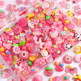 100Pcs Rose Pink Slime Charms Assorted Cute Jelly Embellishments Bulk, Random Kawaii Accessories, Flatback Ornament Resin Charms for Phone Junk Cases,Hairpins Scrapbooking Crafting & DIY Decoration