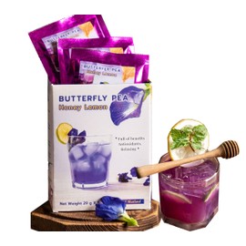 Honey Lemon Butterfly Pea Tea Mix Instant Tea Powder 50gram (5 Sachets) - Thai Tea Powder For Iced Tea, Hot Tea Drink, Cocktail Party