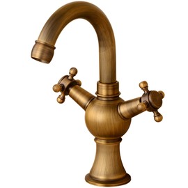 PDOLIGBDN Sink Faucet Bathroom 1 Hole Vintage,Cross Knobs,Antique Brass Bathroom Sink Faucet 1 Hole,Vintage Bathroom Sink Faucet Single Hole,Antique B (Color : Antique A)