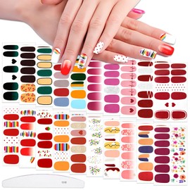 20 Sheets Cute Colorful Nail Polish Stickers Stick On Nail Polish Strips for Nails Art Polish Stickers, Cherry, Heart Designs Gel Nail Wraps Strips Stickers Mix-Design Nail Gel Stickers