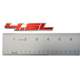 ERPART 4.6L Liter Embossed RED on Highly Polished Silver Real Aluminum Auto Emblem Badge Nameplate Compatible with Ford Lincoln