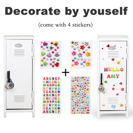Svartur Mini Locker with Lock & Keys, Stickers, Metal Small Locker for Desktop, Girls Desktop Storage Organizer, Money Safe and Cash Lock Box for Girls, White