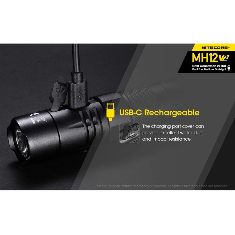 NITECORE MH12V2+NL2150 (MH12 v2) 1200 Lumen USB-C Rechargeable Tactical Flashlight