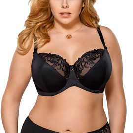 Gorsenia K378 Women's Victoria Black Non-Padded Underwired Plus Size Full Cup Bra 38I (G UK)
