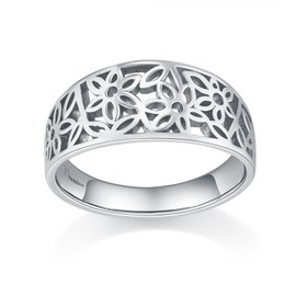 MINDDHA Silver Rings|Silver Rings for Women|Womens rings|Silver Band Rings for Women|14K White Gold Plated Rings- Victorian Flower Filigree Vintage Statement Ring Ring- 10mm Band Size 6
