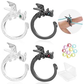 Kabwea knitting accessories set with 4 pieces Dragon knitting thimble rings, 10 pieces stitch counter and 1.8 cm high plastic box