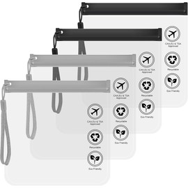 Pack of 4 Transparent Toiletry Bags with Lanyard, Leak-Proof Airport Security Approved Liquid Bags, 1 Litre Bag, Aeroplane Toiletry Bag, for Men and Women, Grey + Black