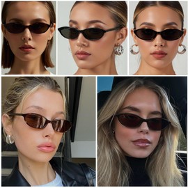 FSMILING 2/4 Retro Oval Sunglasses Women's Vintange Slim Skinny Trendy 90S Sunglasses for Women, Mix E