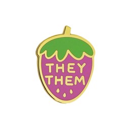 They Them Pronoun Brooch Button Non-Binary Badge Enamel Lapel Pin - Strawberry Shape NB Pride Genderqueer Gender Identity Pin