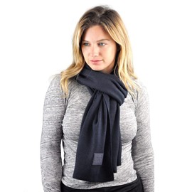 C.C Unisex Winter Thick Ribbed Knit Stretchy Plain Extra Long Scarf Wrap, Navy