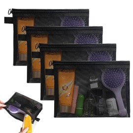 4 Pcs Small Make Up Bag,Black Cosmetic Bags with Zip Pouch,Small Makeup Bag for Handbag Essentials Mini Portable Nylon Mesh Toiletry Bag Organiser Pouches for Toiletries Skincare Travel for Women Men