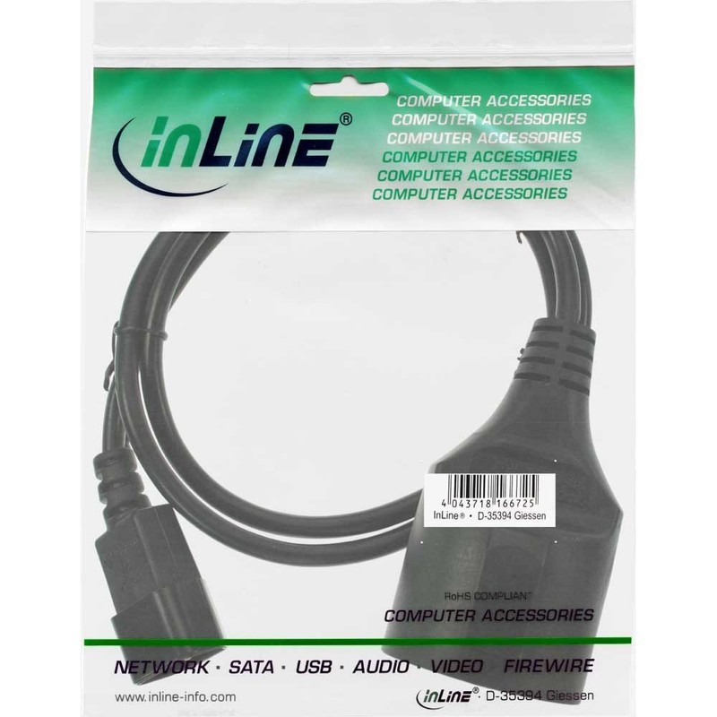 InLine® Power cable, C14 plug to Schutzkontakt female, black, H05VV-F