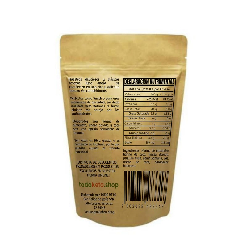 Totopos Keto Botana de Almendra 20 Piezas Horneados (Habanero)