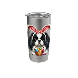 Cute Bunny Ears Japanese Chin Dog Easter Egg Hunt Owner Mom Stainless Steel Insulated Tumbler