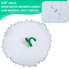 Goture American Fishing Cast Net Saltwater Freshwater, 3/8inch 1/4in Mesh Size Casting Net for Bait Fish Shrimp Trap,Strong Zinc Sinker, 3ft/4ft/5ft/6ft/8ft/10ft Radius Throw Cast Net with Needle