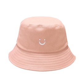 PythJooh Toddler Boy Girl Cute Smile Face Embroidery Bucket Sun Hat Kids Summer Sun Protection Cotton Beach Hats for 2-8Years Pink