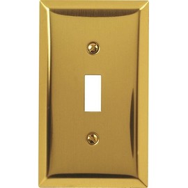 American Tack Amertac 163TBR 1 Toggle Bright Steel Wallplate, 1 Gang 5 in L x 2-7/8 in W x 1/4 in D, Polished Brass