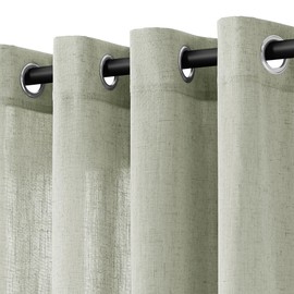 Sage Green Linen Grommet Curtains 100 Inches Wide for Living Room 1 Panel Set Dividing Light Filtering Semi Sheer Patio Curtains to Sliding Glass Door Coastal Decor Large Window for Bedroom 100x96