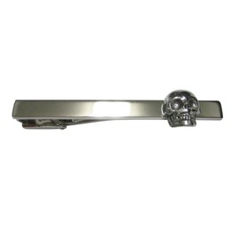 Silver Toned Textured Skull Square Tie Clip