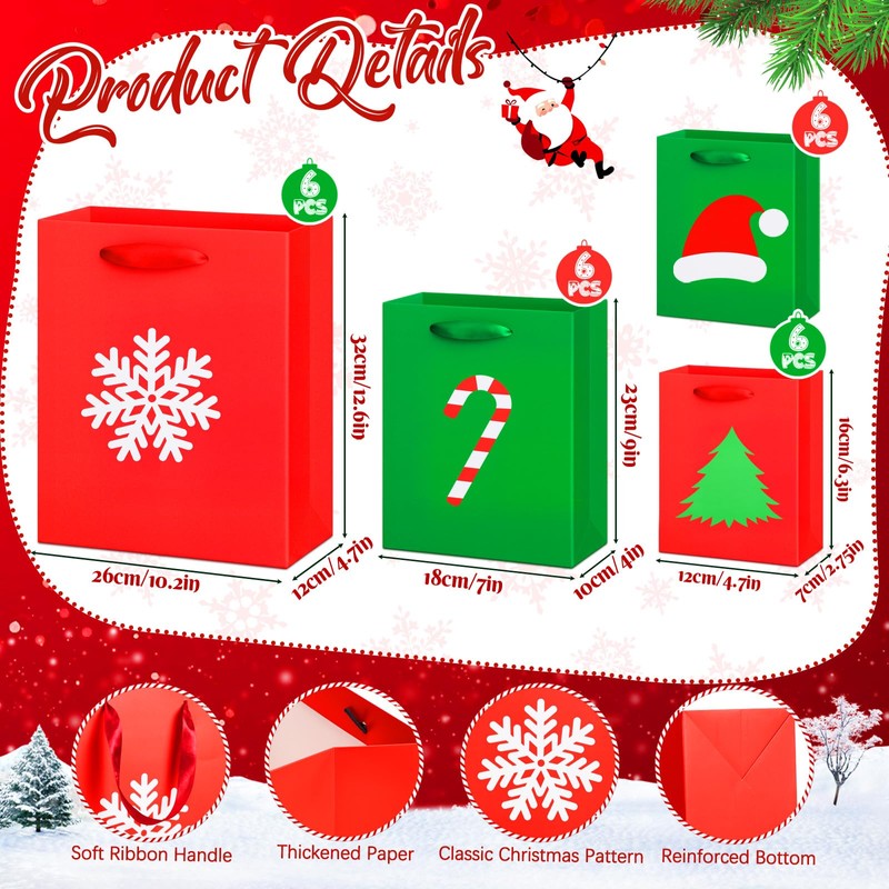 Casuallined 24 Pcs Christmas Paper Gift Bags with Handles Assorted