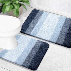 OLANLY Bathroom Rug Set 2 Piece, Soft Absorbent Microfiber Bath Mats and U-Shaped Contour Toilet Rug, Non-Slip, Machine Wash Dry, Plush Shaggy Bath Mats for Bathroom (30"x20"+24"x20", Dark Blue)