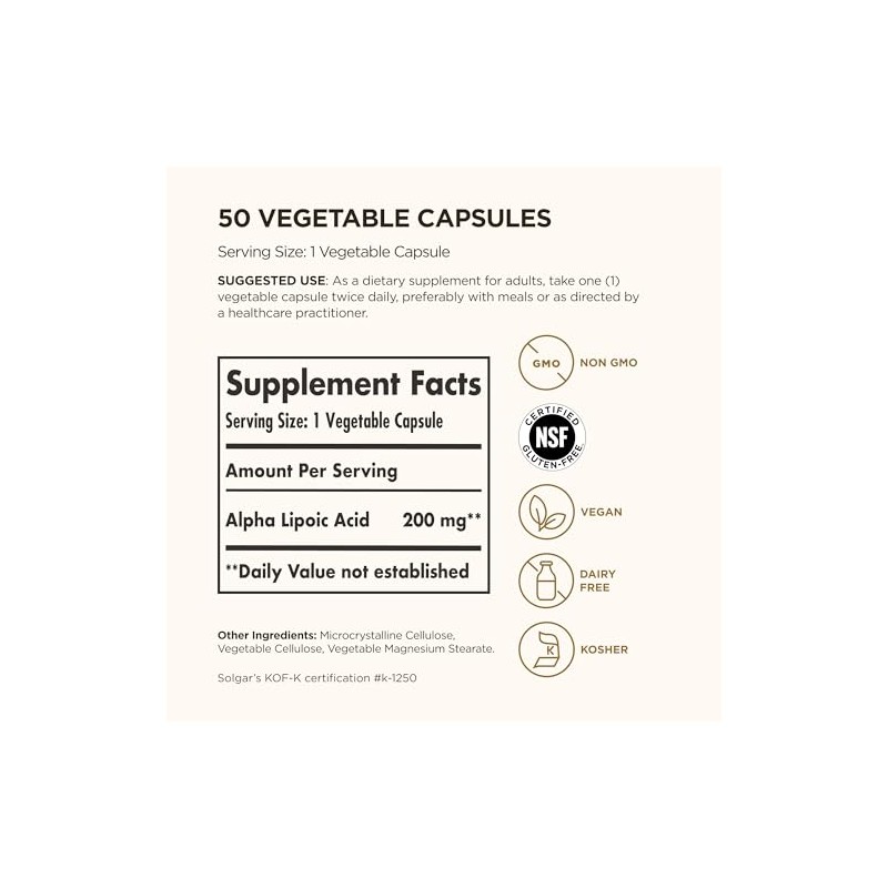 Solgar Alpha Lipoic Acid 200 mg - 50 Veg Capsules