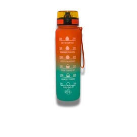 Sports Water Bottle 1L / 32OZ, BPA-Free, Motivational with Time Markings Leakproof Drinking Bottle for Running, Gym, Cycling, School, and Outdoor Activities (Orange - Blue)