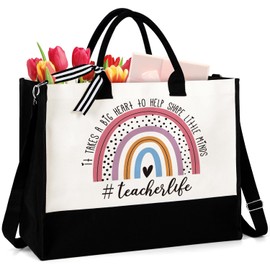 UAREHIBY Teacher Appreciation Gifts for Women,Teacher Gifts with Canvas Tote Bag,Thank You Teacher Gifts with Beach Bag,Teacher Birthday Bag Gifts