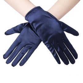 JISEN Women 1920s Satin gloves Formal Bridal Banquet Party Wedding Opera Colorful Mitten 9 Inch Navy