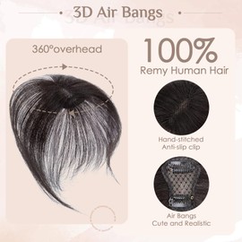 Clip-In Real Hair 3D 360° Coverage 100% Remy Hair Clip in Bangs Thin Fringe Hair Pieces Real Hair for Women 10 g #1B Natural Black