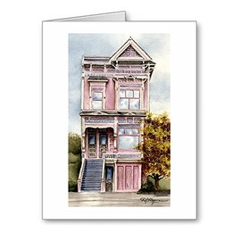 DJ Rogers Fine Art Pink Victorian House - Set of 10 Note Cards With Envelopes