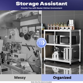 Stainless Steel Shelves 3 Tier Adjustable Spacing Storage Shelf Kitchen Organizer Shelves Heavy Duty Storage Rack for Home Kitchen, Restaurant, Garage