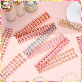 300 Pcs Press On Nails French Tip, Soft Gel Pre-shaped Acrylic Nail Tips Short Square, No Need to File 3 in 1 Tips False Nails Tips Extension for Women Girl Nail DIY 15 Sizes 10 Colors