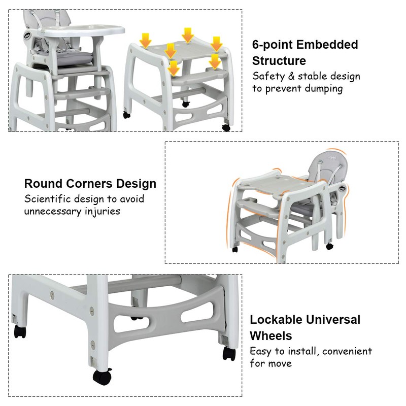 INFANS 3 in 1 Baby High Chair, Convertible Toddler Table