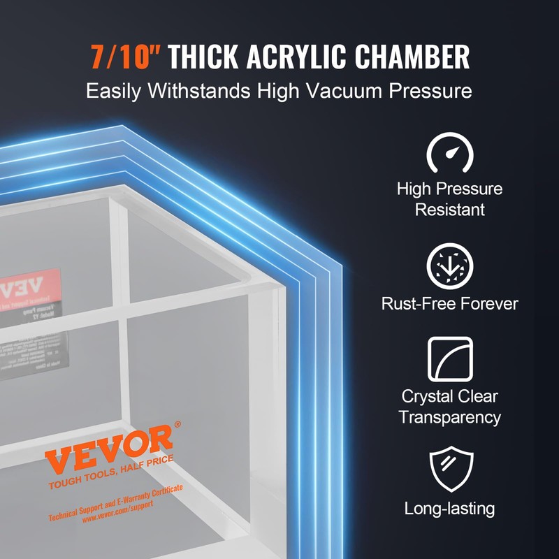 VEVOR 2 Gallon Vacuum Chamber, Upgraded Multipurpose Acrylic Vacuum Degassing