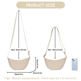 Aucuu Women's Half Moon Crossbody Shoulder Bag, Crossbody Bag, Women's Small Shoulder Bag with Adjustable Shoulder Strap, Hobo Halfmoon Bag, Plain Messenger Bag for Women Travel, #1 Beige-a