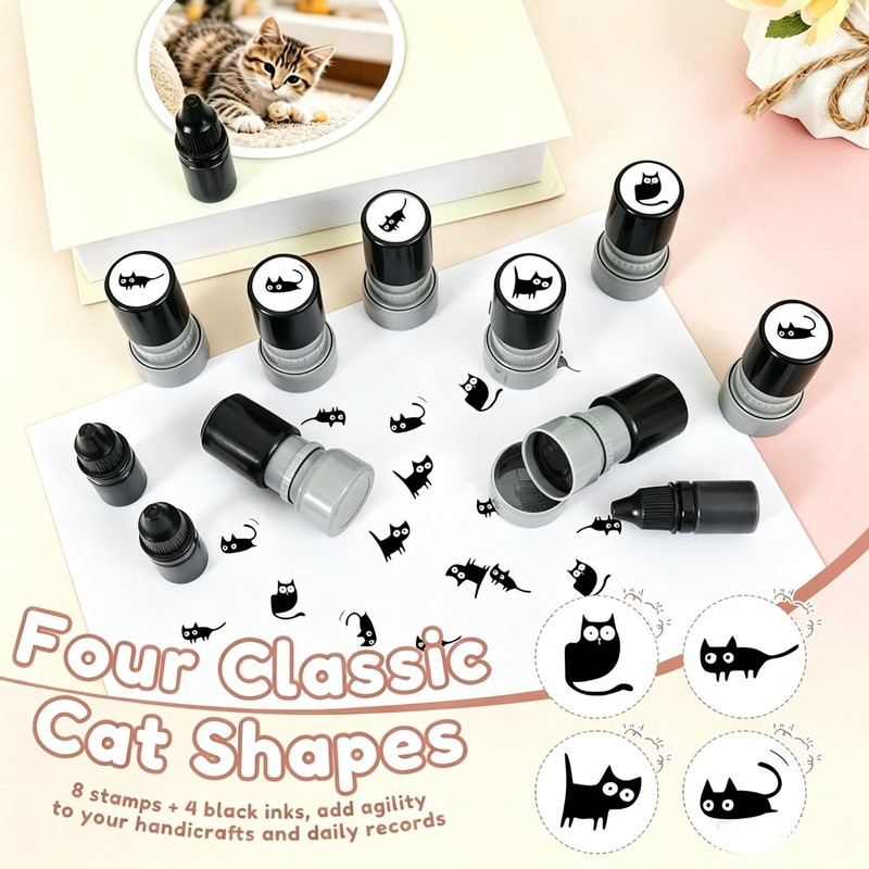 Cat Stamps, Self Inking Black Pattern Mini Kitten Decorative Set