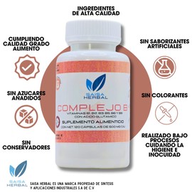 Complejo B 120 Cápsulas de 500 mg Vitaminas (B1+B2+B3+B5+B6+B9) SAISA HERBAL Premium